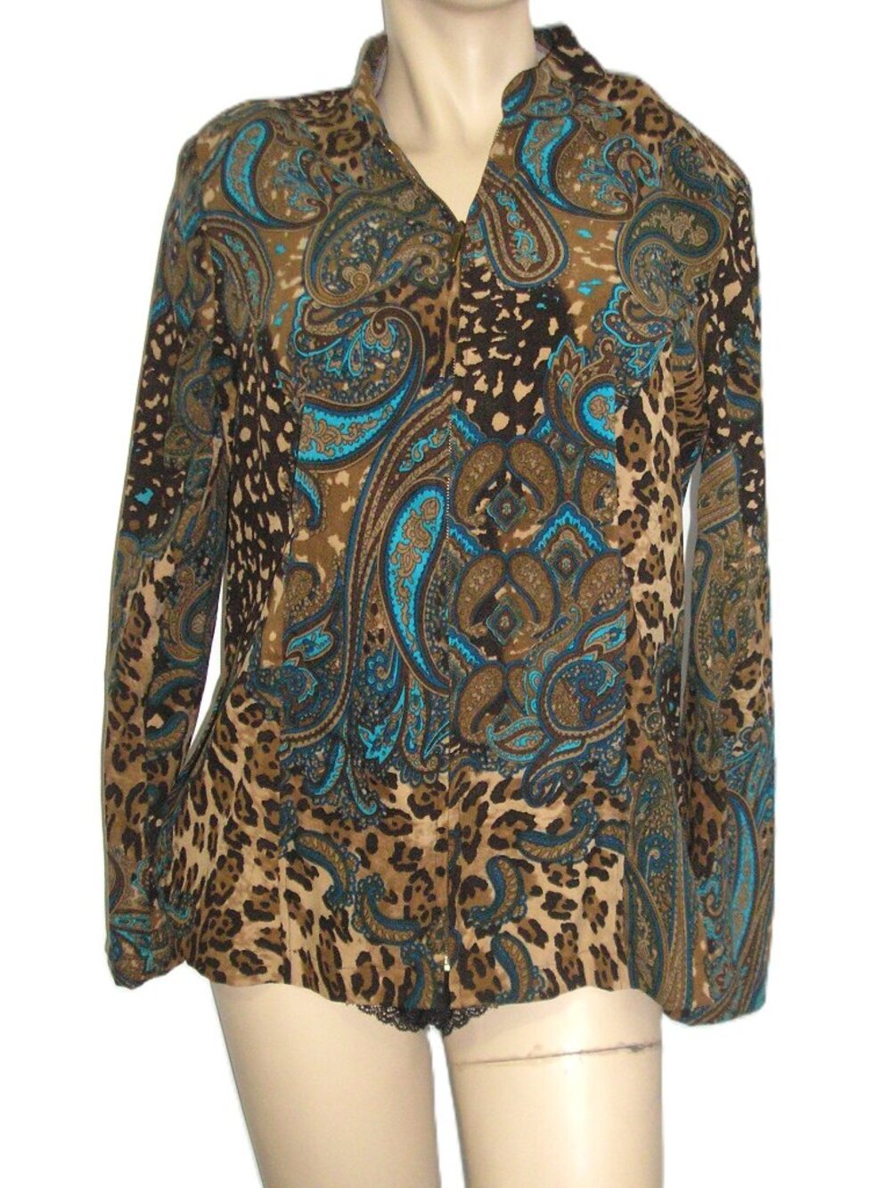 Notations Animal Print & Paisley Print Zip Front Jacket Size 1X